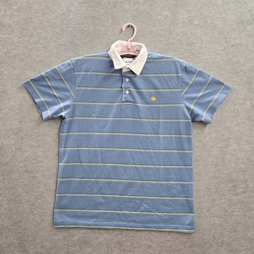 Brooks Brothers Men Polo XL Blue Yellow Sheep Embroidery Striped Embroidered